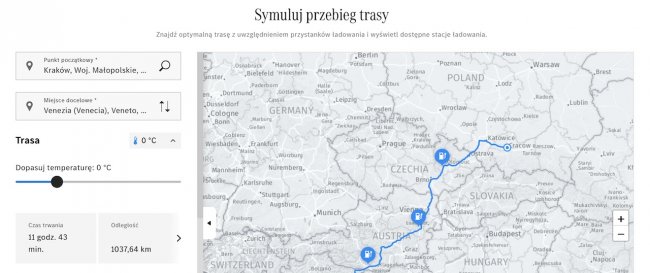 Elektryczny Mercedes - planowanie trasy z ładowaniem