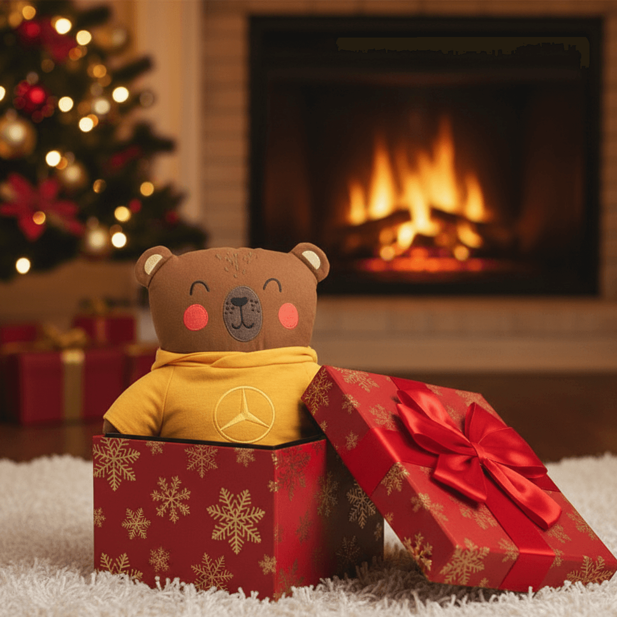 Na ekranie widzisz propozycję prezentu świątecznego z logo Mercedes-Benz: maskotka